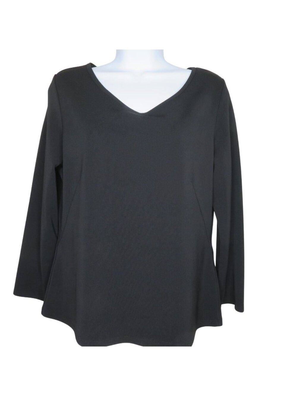 Vintage Caslon Black V-Neck Long Sleeve Knit Blouse Womens M Darts Front & Back